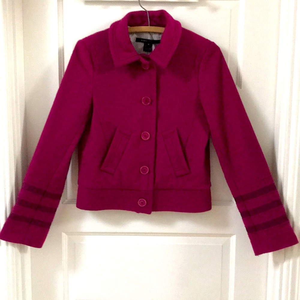 Marc Jacobs Sz 4 jacket raspberry magenta wool button snaps striped sleeves